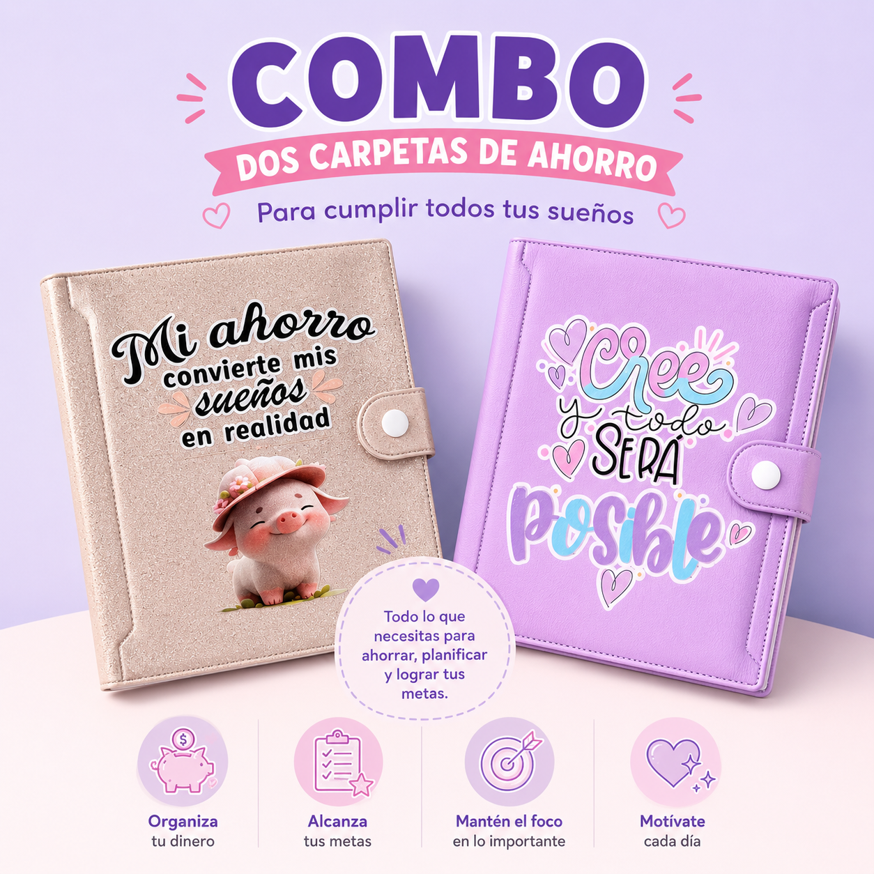 2 CARPETAS DE AHORRO (Color Palo Rosa y Lila )