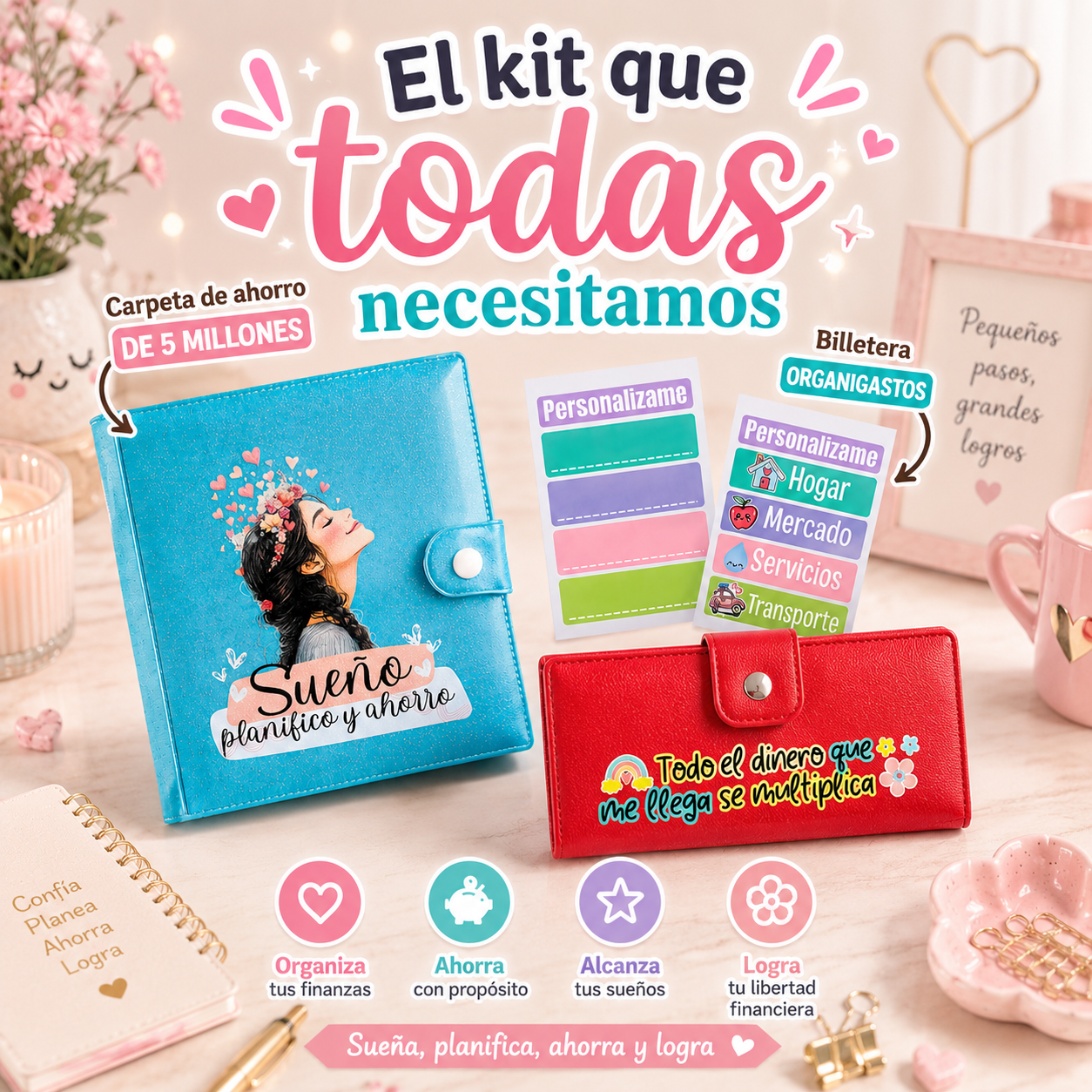 Kit Financiero  (Carpeta Turquesa y Billetera Roja)