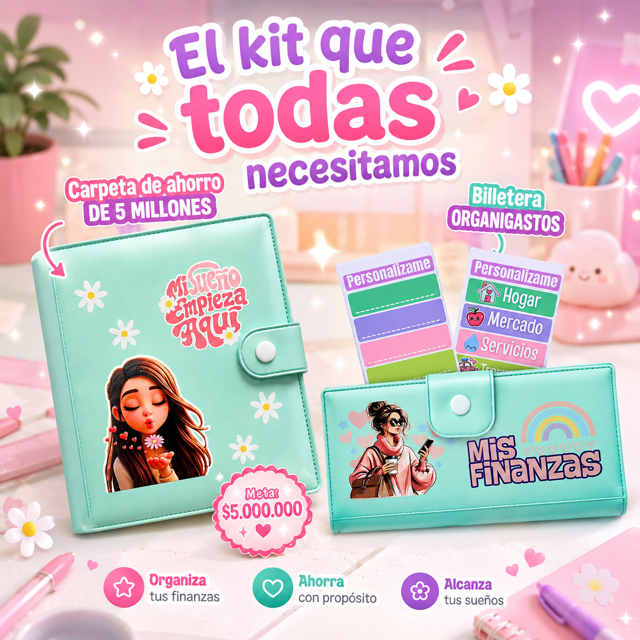 Kit Financiero  (Carpeta y Billetera Color Menta)