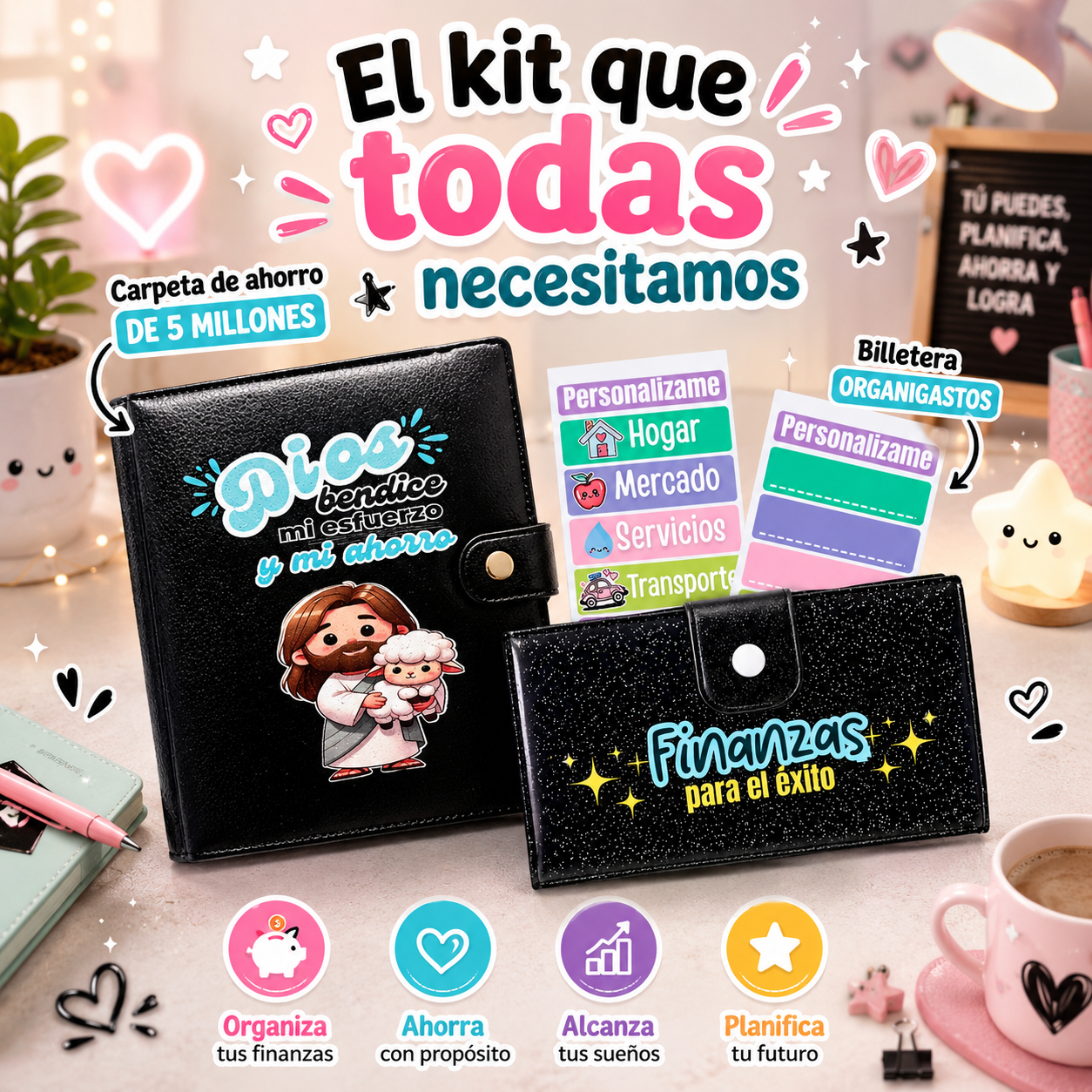 Kit Financiero  (Carpeta Negra  y Billetera Negro Brillante)