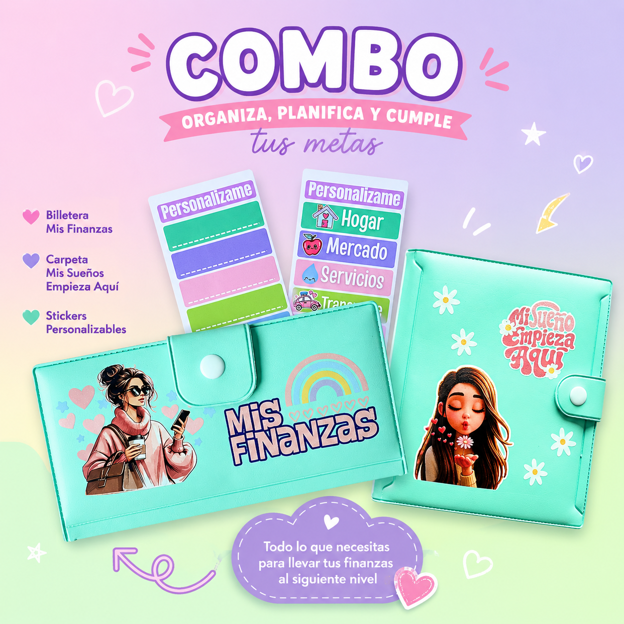 Kit Financiero Carpeta + Organigastos (Color Verde Menta)