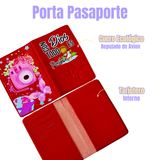 Porta Pasaporte Rojo Camara